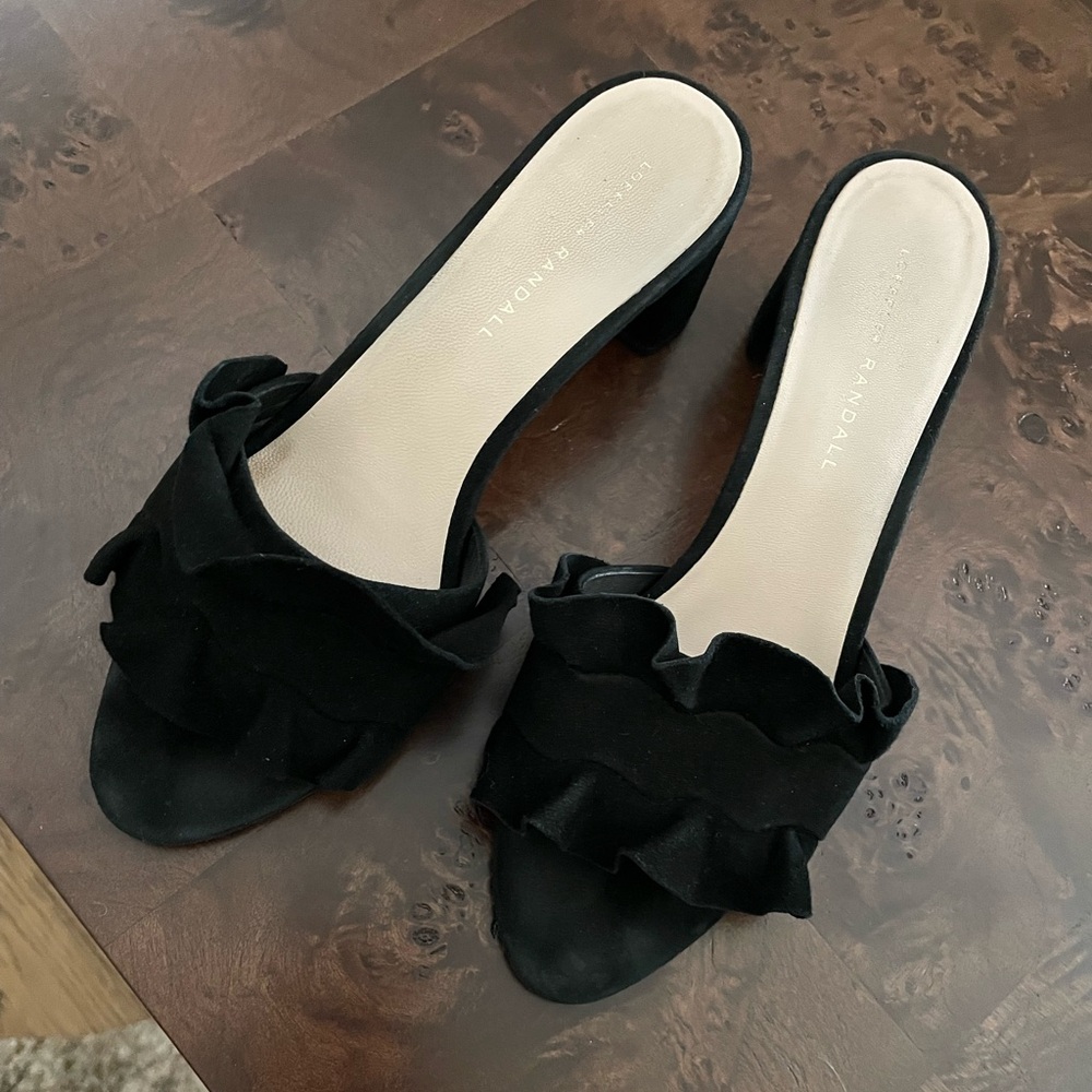 Loeffler Randall Black Suede Ruffle Mules size 8.5